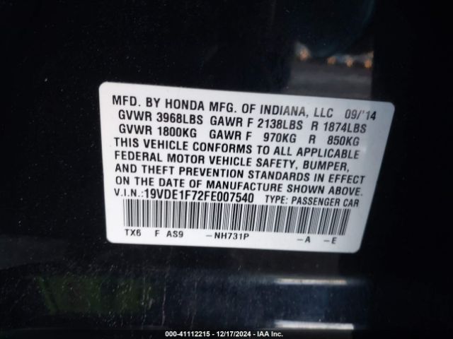 19VDE1F72FE007540 Acura Ilx 2.0l
