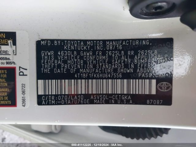 4T1BF1FK6HU647556 Toyota CAMRY XLE