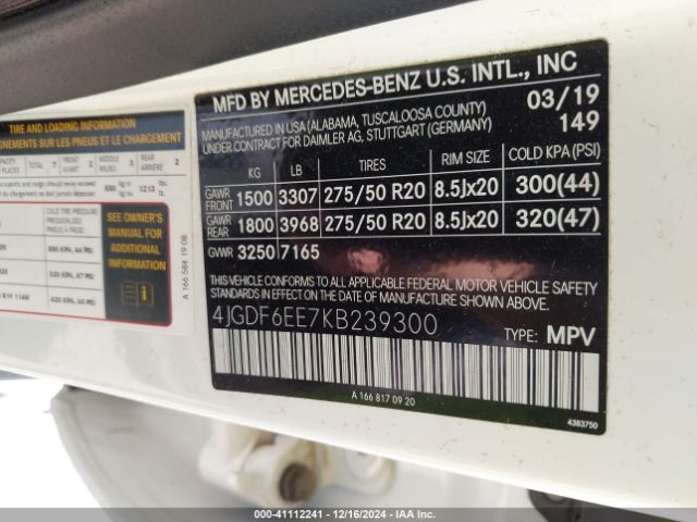 4JGDF6EE7KB239300 Mercedes-Benz Gls 450 4matic