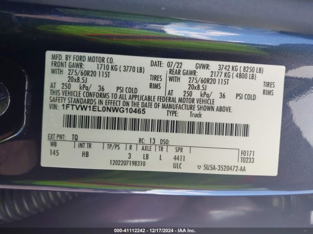 2022 FORD F-150 LIGHTNING 1FTVW1EL0NWG10465 Photo 8