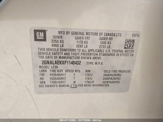 Chevrolet EQUINOX LS 2015 2GNALAEKXF1148432 Image 9