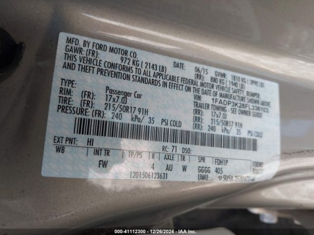 1FADP3K28FL336103 Ford FOCUS SE