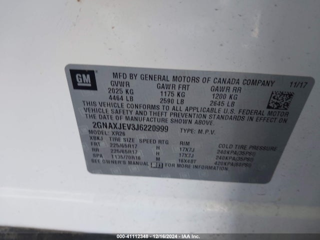 Chevrolet EQUINOX LT 2018 2GNAXJEV3J6220999 Image 9
