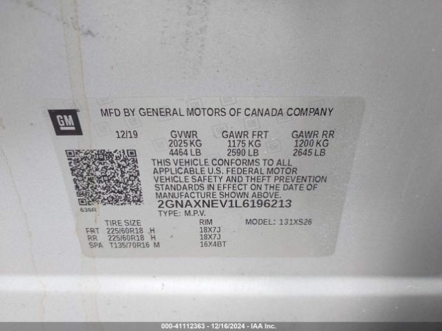 2GNAXNEV1L6196213 Chevrolet Equinox Fwd Premier 1.5l Turbo