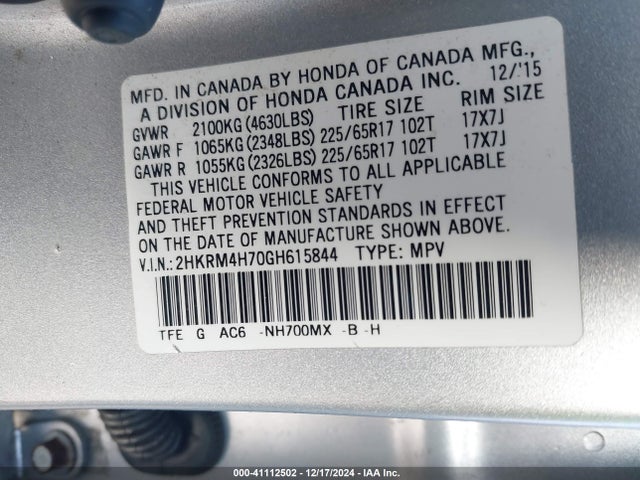 Honda Cr-v Ex-l 2016 2HKRM4H70GH615844 Image 9