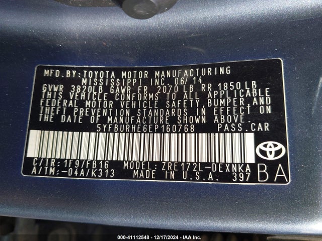 Toyota COROLLA LE 2014 5YFBURHE6EP160768 Image 9