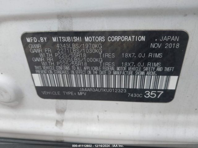JA4AR3AU1KU012323 Mitsubishi Outlander Sport 2.0 Se