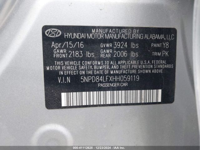 5NPD84LFXHH059119 Hyundai ELANTRA SE