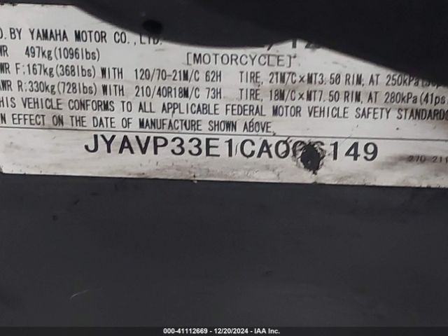 2012 YAMAHA XVS1300 JYAVP33E1CA006149 Photo 9