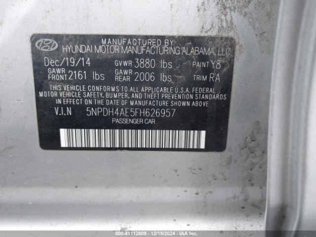 5NPDH4AE5FH626957 Hyundai ELANTRA SE