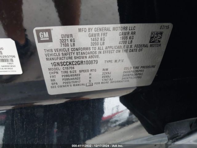 1GNSCCKC2GR100879 Chevrolet Tahoe Ltz