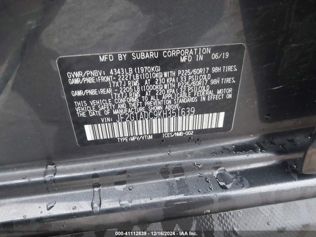 Subaru Crosstrek 2.0i Premium 2019 JF2GTADC9KH351639 Image 9