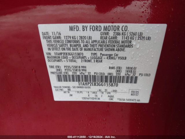 1FAHP2E83GG155870 Ford TAURUS SEL