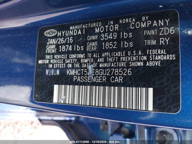 Hyundai ACCENT SE 2016 KMHCT5AE8GU278526 Image 9