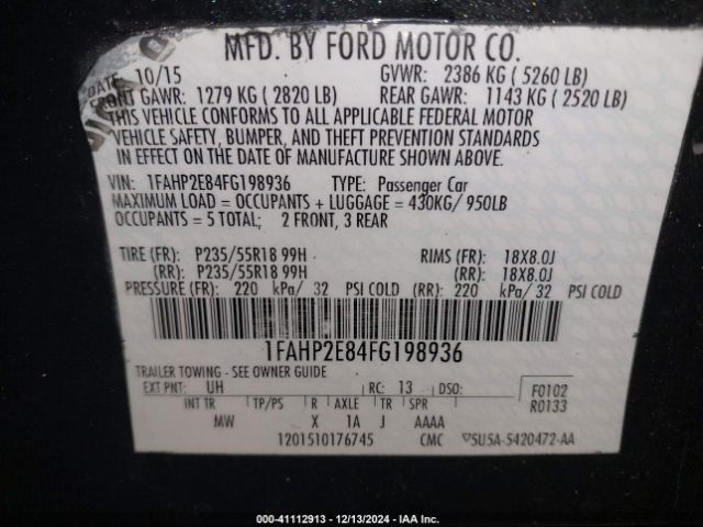 1FAHP2E84FG198936 Ford TAURUS SEL