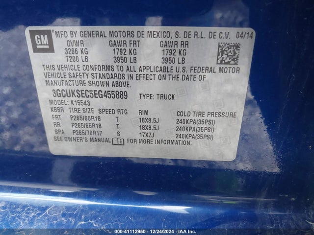 Chevrolet Silverado 1500 2lz 2014 3GCUKSEC5EG455889 Image 9