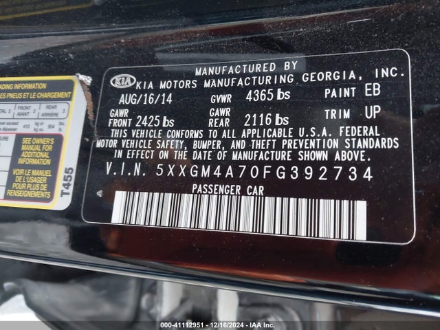 KIA Optima Lx 2015 5XXGM4A70FG392734 Image 9
