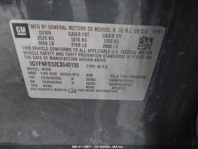 2012 CADILLAC SRX 3GYFNFE32CS540135 Photo 8