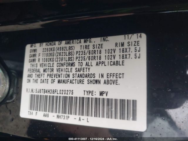 5J8TB4H38FL020275 Acura RDX