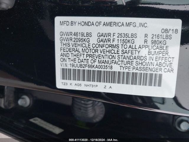 19UUB2F66KA003518 Acura Tlx Tech   A-spec Pkgs
