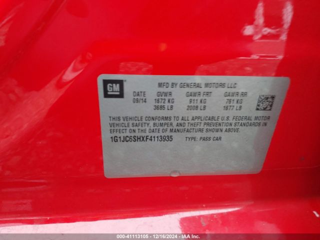 1G1JC6SHXF4113935 Chevrolet Sonic Lt Auto
