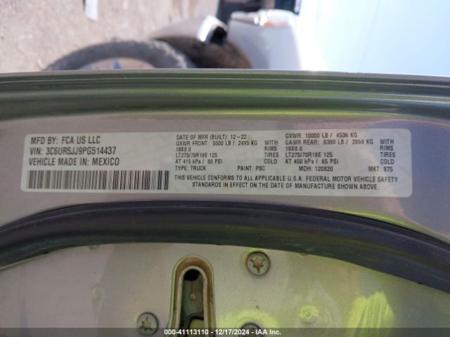3C6UR5JJ9PG514437 RAM 2500 Big Horn  4x4 8' Box