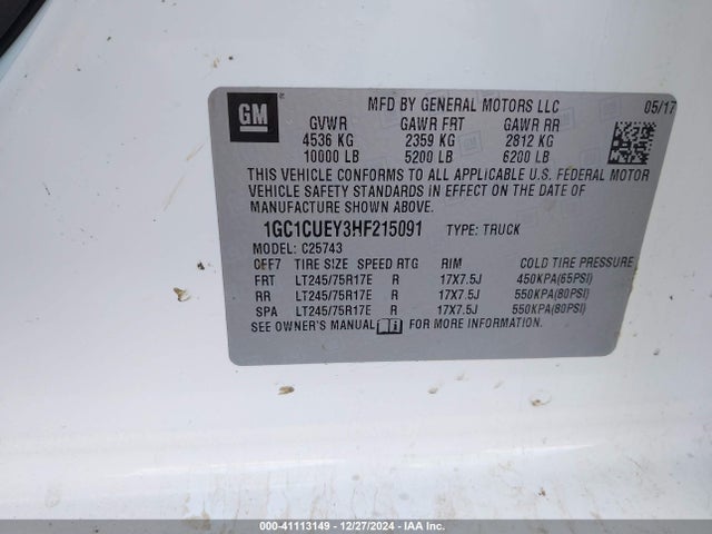 1GC1CUEY3HF215091 Chevrolet Silverado 2500hd Wt