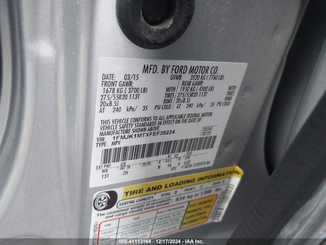 Ford Expedition El Platinum 2015 1FMJK1MTXFEF35224 Image 9