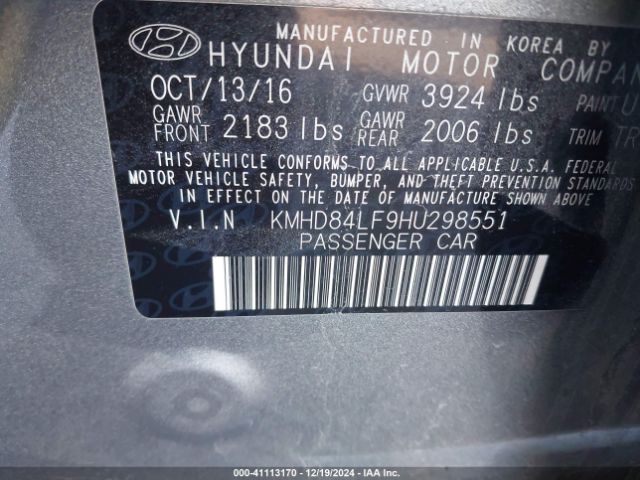 KMHD84LF9HU298551 Hyundai Elantra Limited