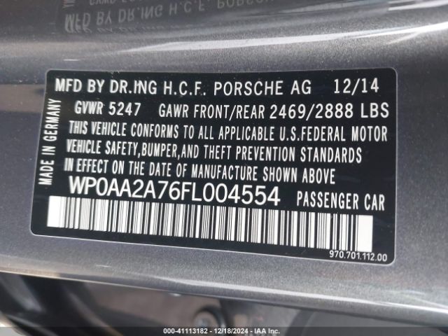 WP0AA2A76FL004554 Porsche PANAMERA 4