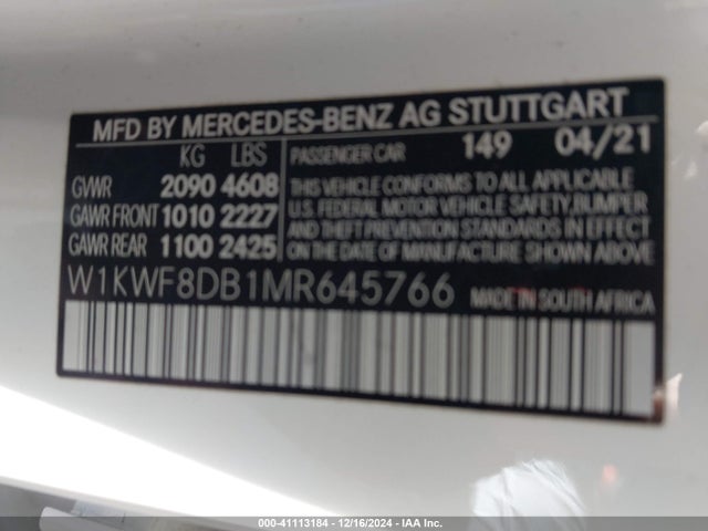W1KWF8DB1MR645766 Mercedes-Benz C 300 Sedan