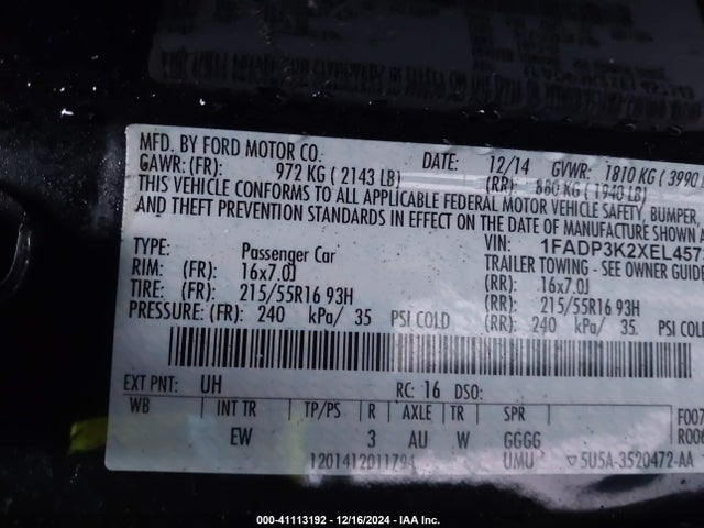 1FADP3K2XEL457343 Ford FOCUS SE