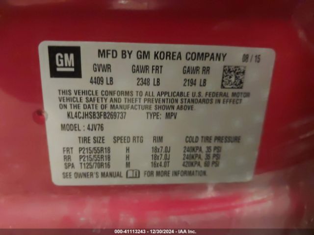 KL4CJHSB3FB269737 Buick Encore Premium