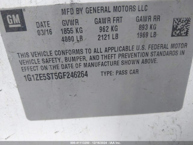 Chevrolet MALIBU 1LT 2016 1G1ZE5ST5GF246264 Image 9