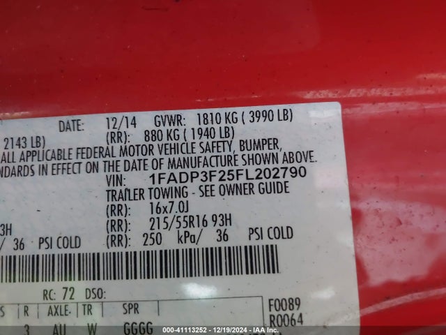 Ford FOCUS SE 2015 1FADP3F25FL202790 Image 9
