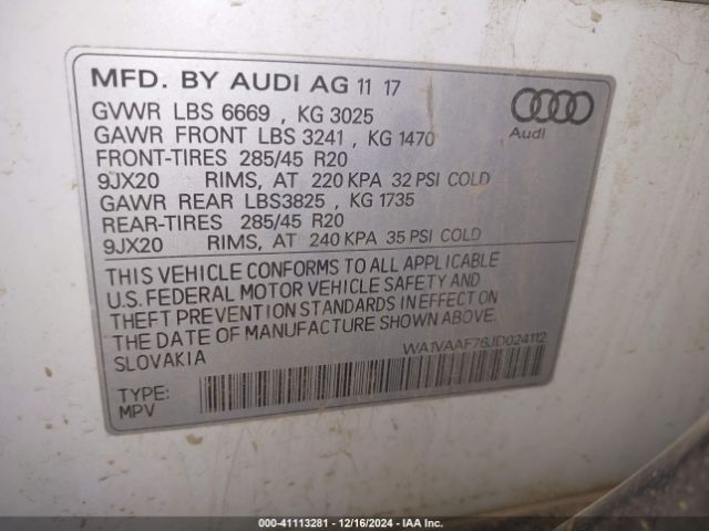 WA1VAAF76JD024112 Audi Q7 3.0t Premium