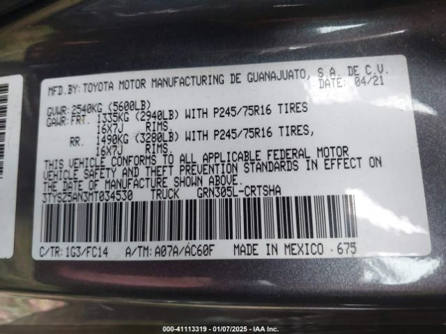 3TYSZ5AN3MT034530 Toyota Tacoma Sr5 V6
