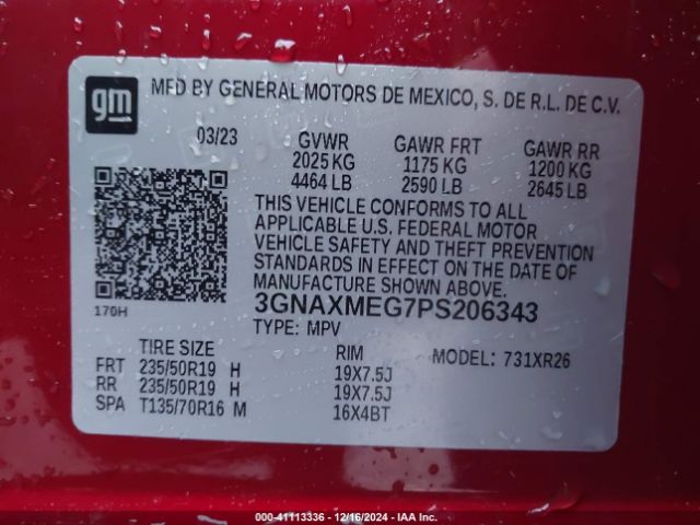 3GNAXMEG7PS206343 Chevrolet Equinox Fwd Rs