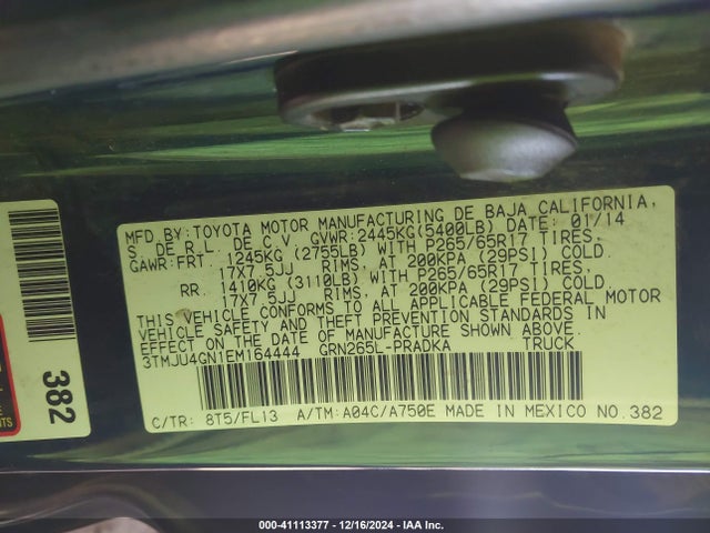 Toyota Tacoma Double Cab Prerunner 2014 3TMJU4GN1EM164444 Image 9