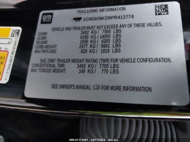 1GNSKNKD9PR413774 Chevrolet Tahoe 4wd Lt