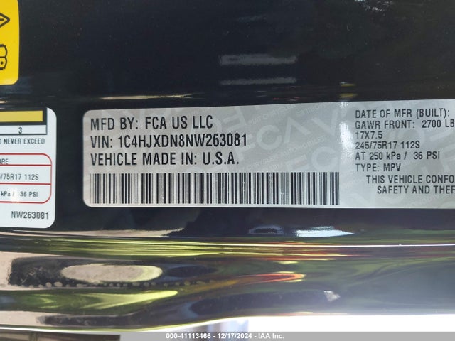 1C4HJXDN8NW263081 Jeep Wrangler Unlimited Sport S 4x4