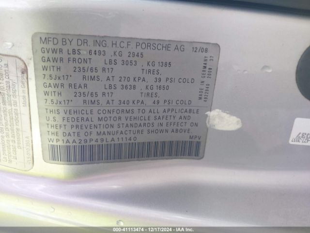 2009 PORSCHE CAYENNE WP1AA29P49LA11140 Photo 8