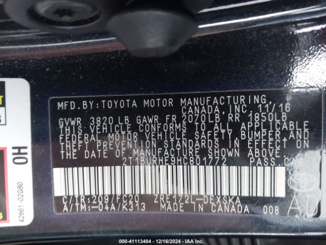 2T1BURHE9HC801772 Toyota Corolla L/le/xle/se/xse