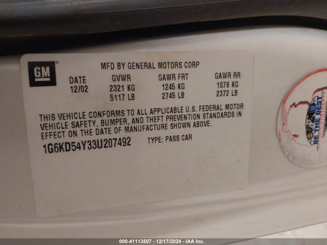 2003 CADILLAC DEVILLE 1G6KD54Y33U207492 Photo 8