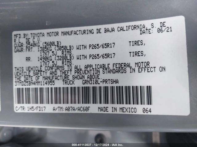 3TMDZ5BN4MM114955 Toyota Tacoma Trd Sport