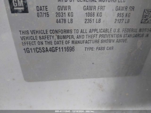 1G11C5SA4GF111696 Chevrolet Malibu Limited Lt