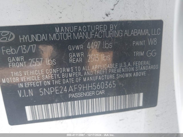 Hyundai SONATA SE 2017 5NPE24AF9HH560365 Image 9