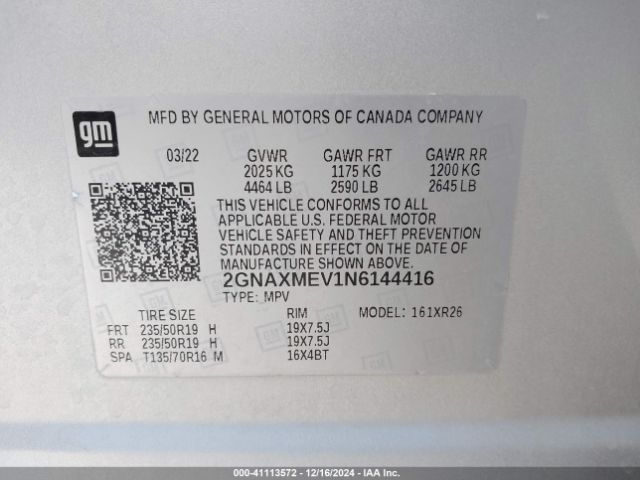 2022 CHEVROLET EQUINOX 2GNAXMEV1N6144416 Photo 8