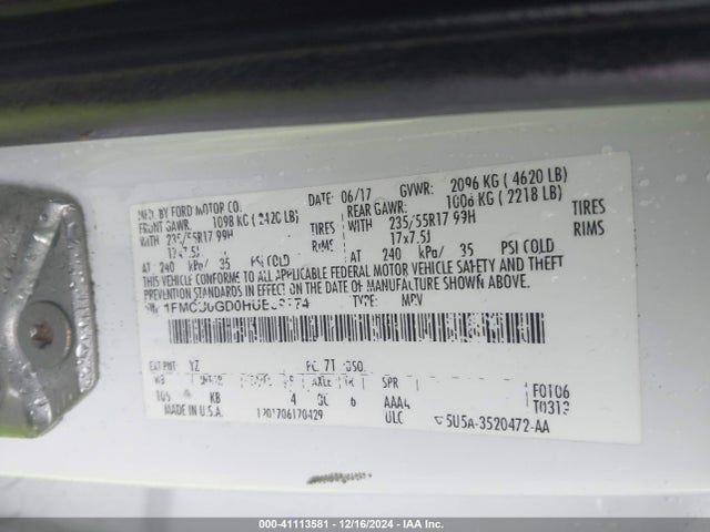 Ford ESCAPE SE 2017 1FMCU0GD0HUE39774 Image 9