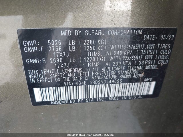 4S4BTGSD9N3249696 Subaru Outback Wilderness